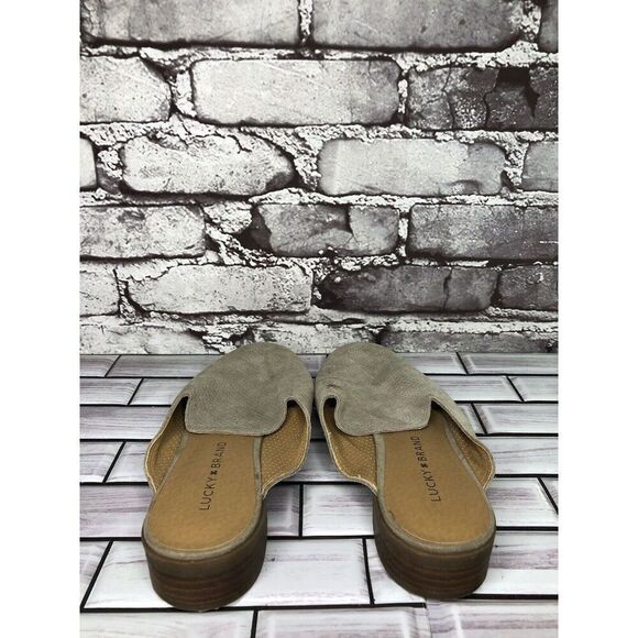 Lucky Brand Coryna Taupe Suede Leather Slip On Mules Flats Women Sz 7M US/37.5EU - Picture 3 of 16